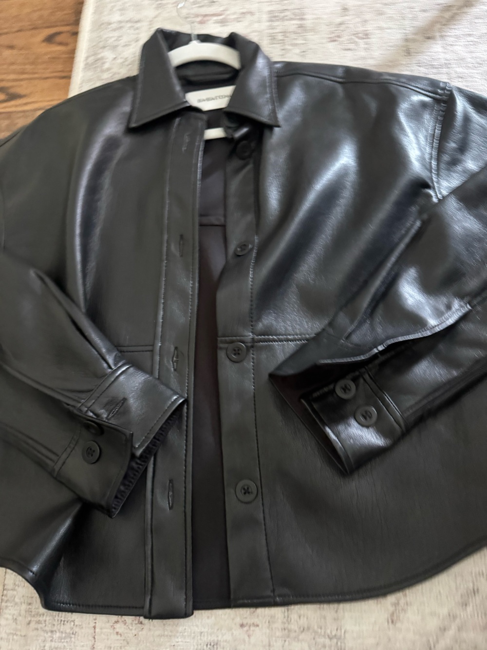 Babaton Black Faux Leather Jacket with Button Details NEW